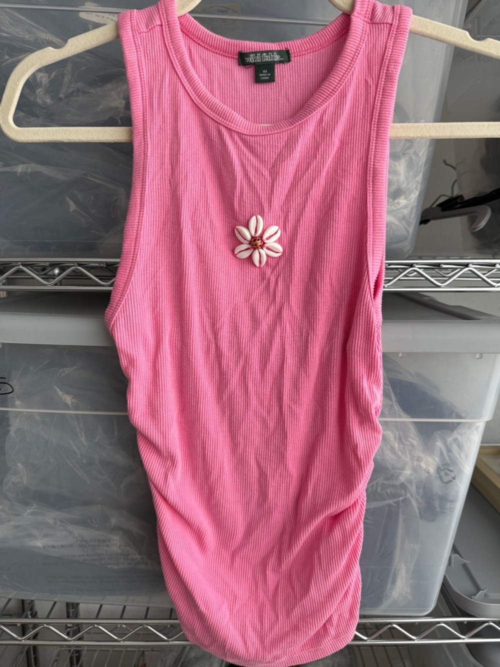 wild fable Pink Ribbed Tank with White Daisy Accent